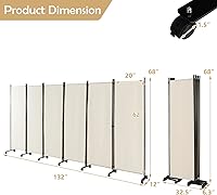 Vista 7 de GOFLAME Divisor de habitación plegable de 6 paneles, pantalla de privacidad enrollable de 6 pies con ruedas bloqueables, pantalla de partición
