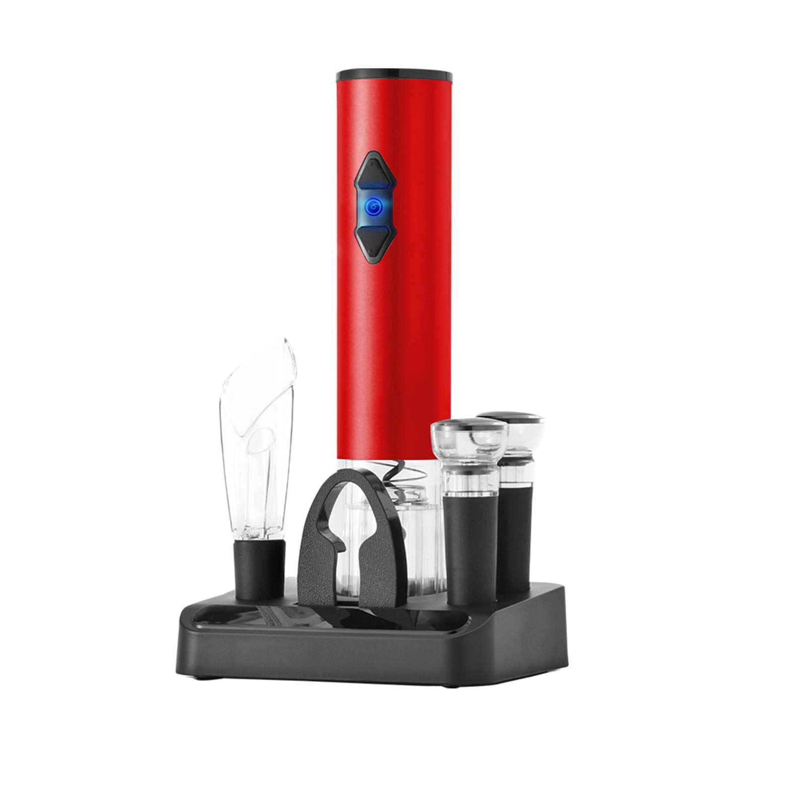 V-COOOL Electric Wine Bottle Opener 5-in-1 Gift Set, Contains Foil Cutter Vacuum Stopper and Wine Aerator Pourer, Wine Bottle Opener,Vacuum Wine Stoppers,Base for Wine Lover（red）