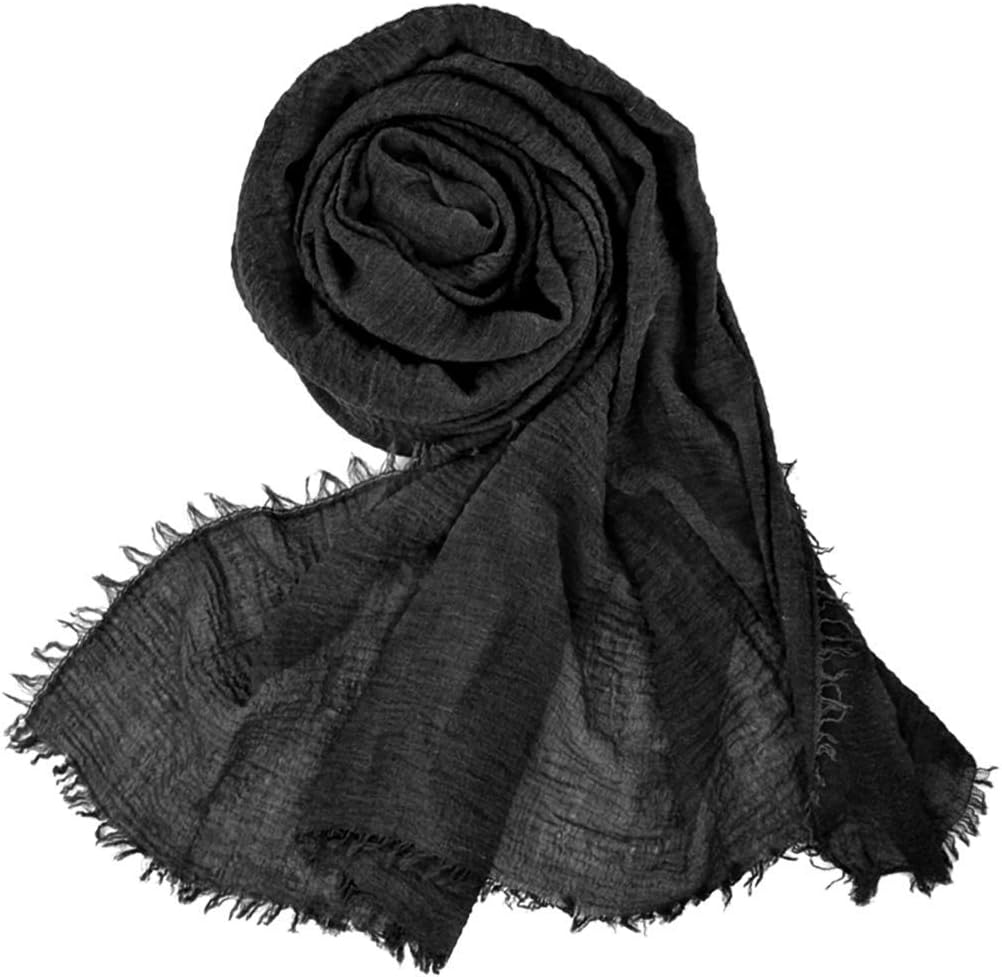 Women Summer Cotton Blend Crinkle Vintage Soft Long Scarf Linen Beach Shawl Wrap