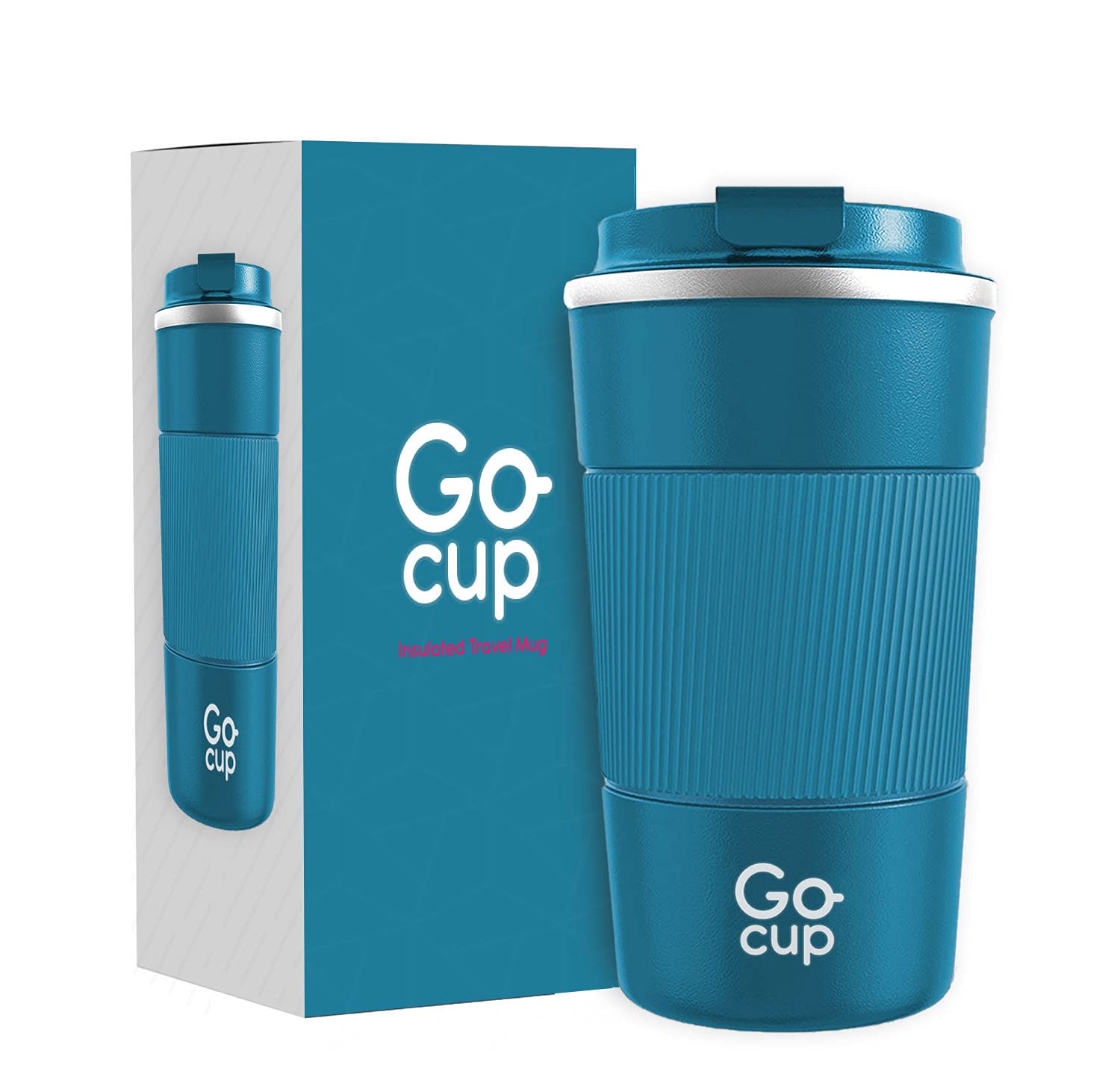Travel Mug, Insulated Reusable Coffee Cup with Spill Proof Lid, 510ml, UK Brand, Stainless Steel, Large Size, Keep Drinks Hot and Cold, 18oz, Teal with Grip