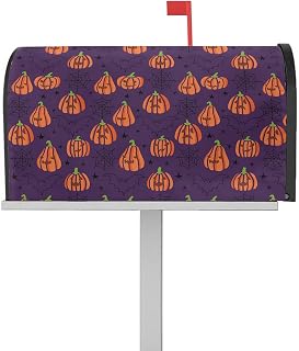 Mailbox Cover Magnetic Happy Halloween Orange Pumpkin Seamless Mailbox Covers Standard Size 21x18in,Mailbox Covers Wrap Post Letter Box Cover for Garden Yard Outdoor Decor Spiders Web Star on Purple