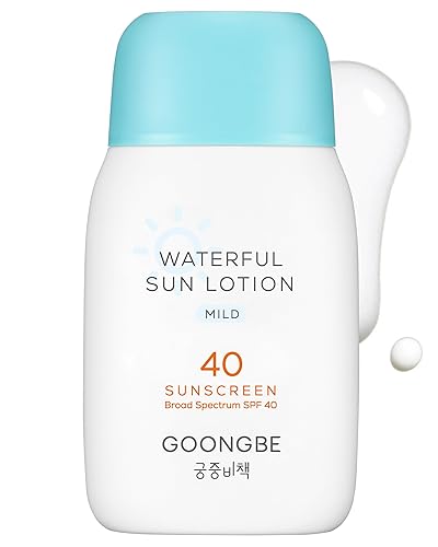 GOONGBE Waterful Loción solar suave SPF 40 Protector solar mineral resistente al agua de óxido de zinc para bebés, niños y adultos Hipoalergénico,