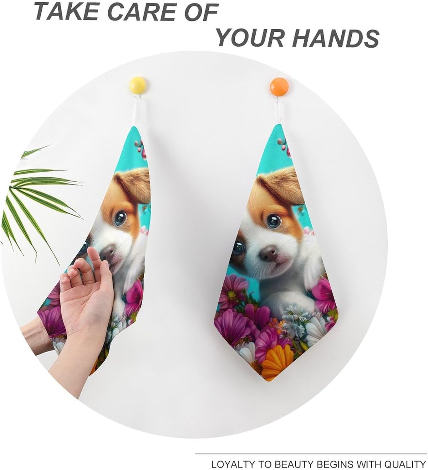 Cute Puppy in A Flower Towel Hand Towels Decorative Towel for Bathroom Kitchen Shower Gym 4PCS