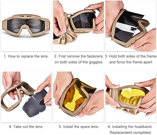 Miniatura 4 de Gafas tácticas de Airsoft con 3 lentes intercambiables, gafas de seguridad balísticas para caza de tiro, paintball