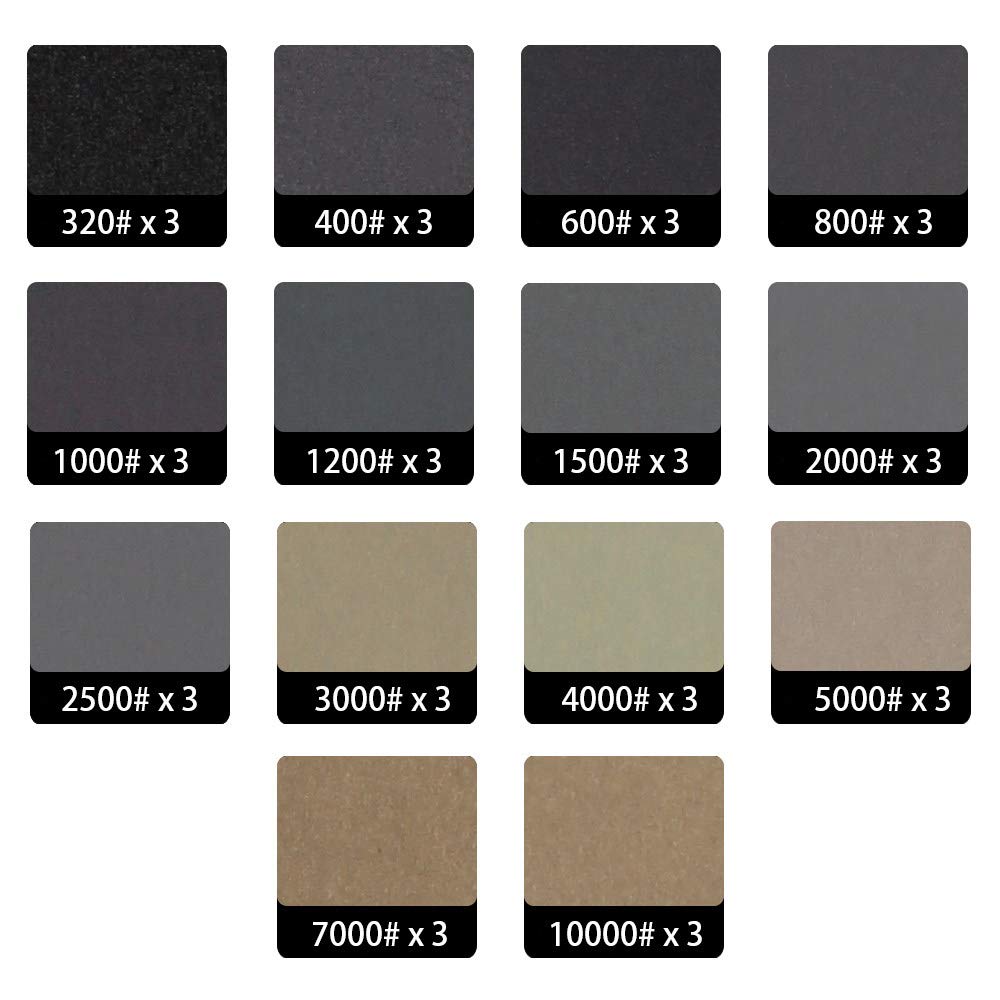 9x3.6 pouces papier abrasif étanche sec et humide 320 à 10000 support de papier abrasif à grains assortis pour bois bijoux en plastique polissage des métaux