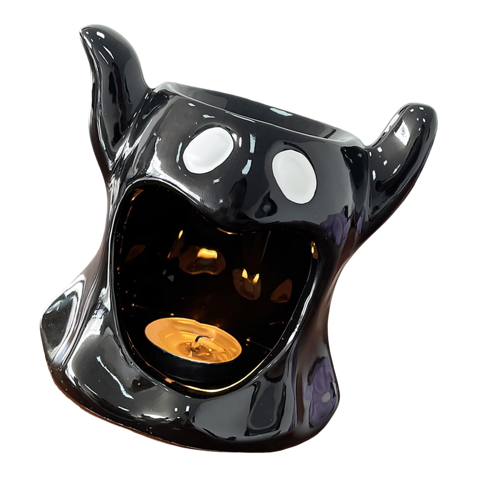 Halloween Tabletop Oil Warmer, Glossy Ceramic Tealight Holder with Top Bowl for Mantel Shelf Entryway Home Decor Halloween Ceramic Oil Warmer Tealight Holder Top Bowl Tabletop Mantel Shelf Decor Home