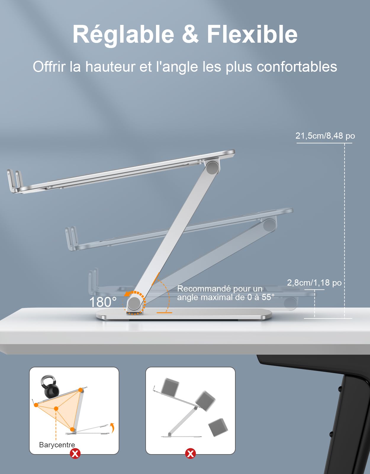 CIRYCASE Support Ordinateur Portable Ajustable, Support pour Livre/PC Portable Bureau Pliable, Laptop Stand Ventilé en Aluminium Ergonomique, Compatible avec MacBook Air/Pro et Autres 10 à 16 Pouces