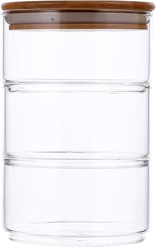 Miniatura 9 de DOITOOL Contenedor de cereales Tarro de vidrio con tapas, contenedor de almacenamiento de alimentos de vidrio apilable de 3 niveles con tapas,