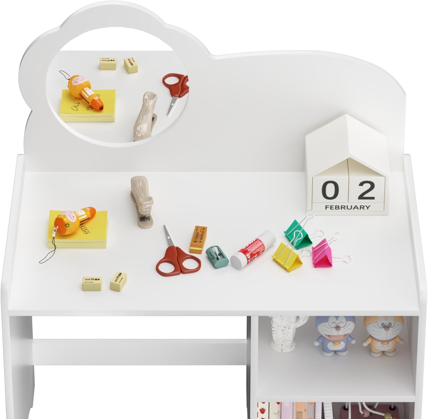 Kids Vanity with Mirror and Chair, 2 in 1 Kids Vanity Table and Chair Set, Wooden Kids Makeup Vanity with Storage Shelves, for Study and Activity Table, White
