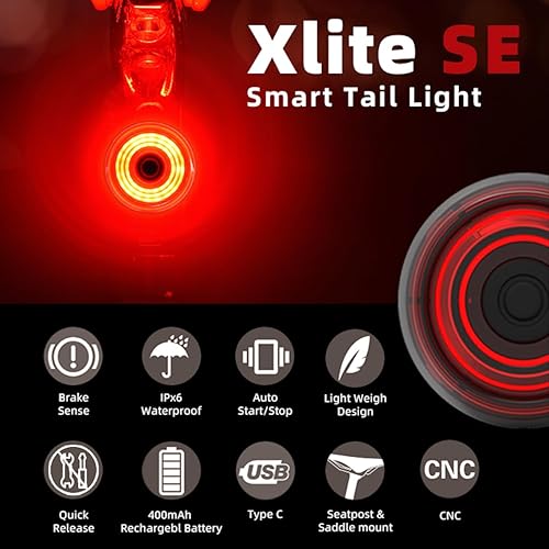 Miniatura 2 de Xlite SE Smart Bike Light, luz trasera automática con detección de frenos, visibilidad ultra alta, encendidoapagado automático, USB-C recargable