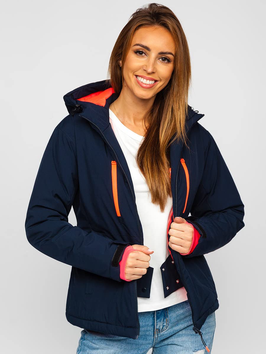BOLF Veste d'hiver femme ski snowboard avec fermeture à glissière capuche poignets