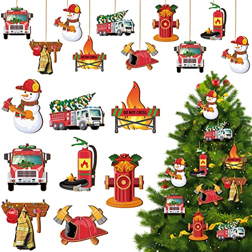 32 Stück Weihnachtsschmuck Mit Seil Holz Feuerwehrmann Geschenke...