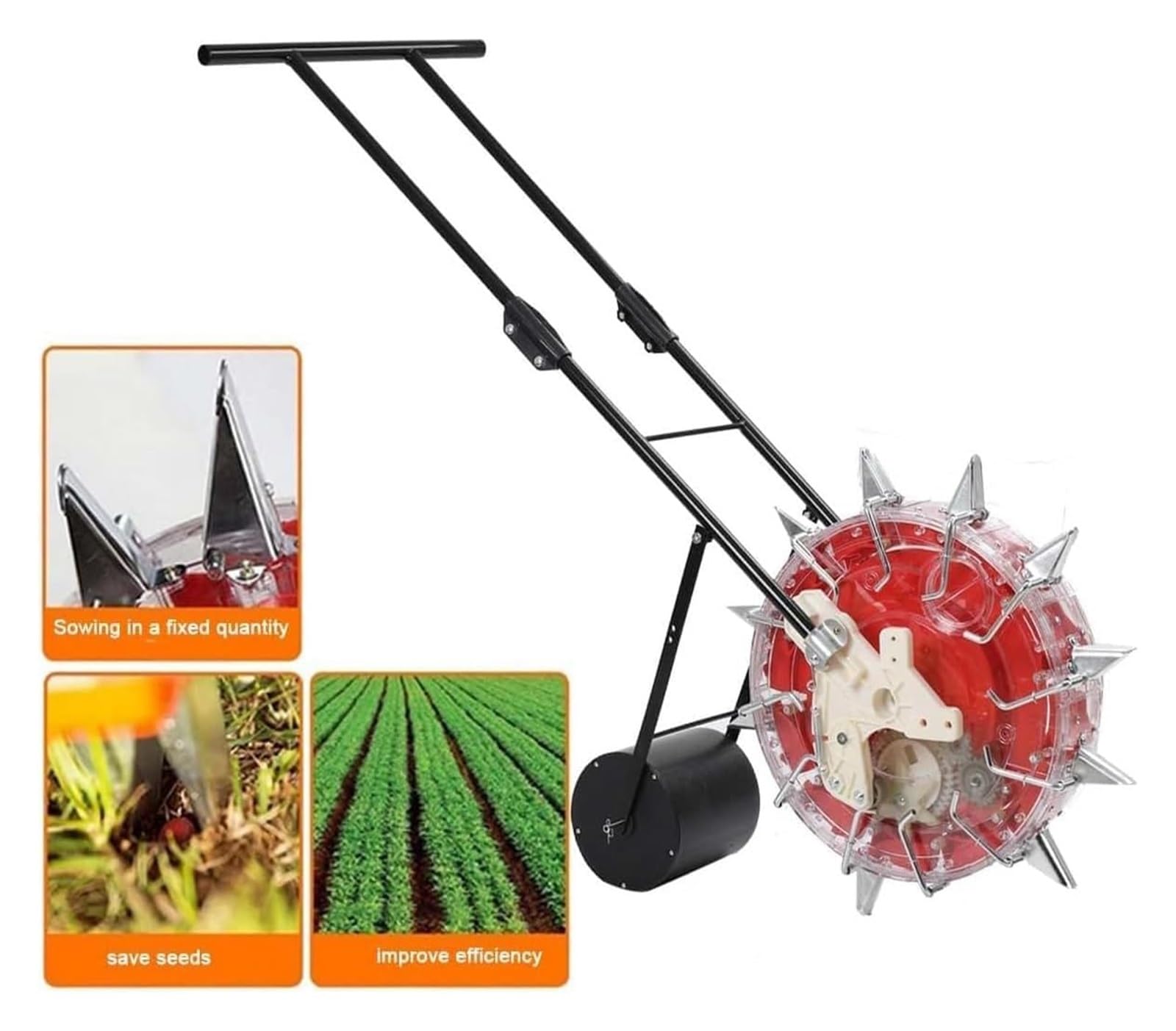 Maceta de jardín, sembradora de precisión de metal, sembradora manual, esparcidor de abono para césped y jardín (7 bocas)