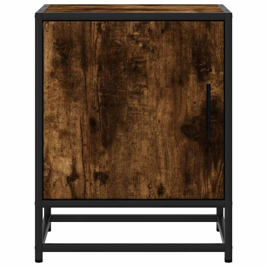 Fengshui Nachttisch Räuchereiche 40x31x50 cm Holzwerkstoff Metall | Stabile Oberplatte, praktische Tür, reichlich Stauraum, inklusive Wandhalterung