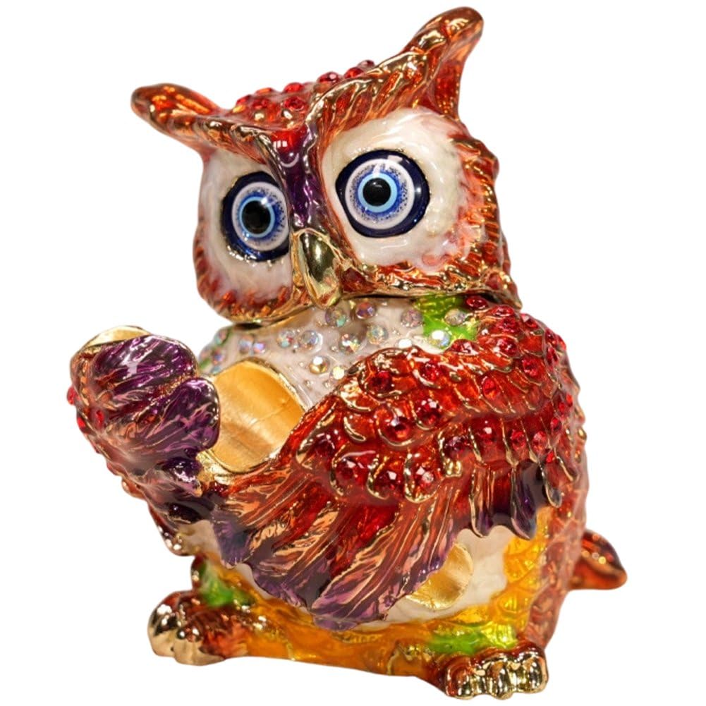 Sslvya Unique Owl Jewelry Box Metal Vintage Trinket Storage Box Decorative Keepsake Box for Ring Earrings Necklaces, Gift for Women