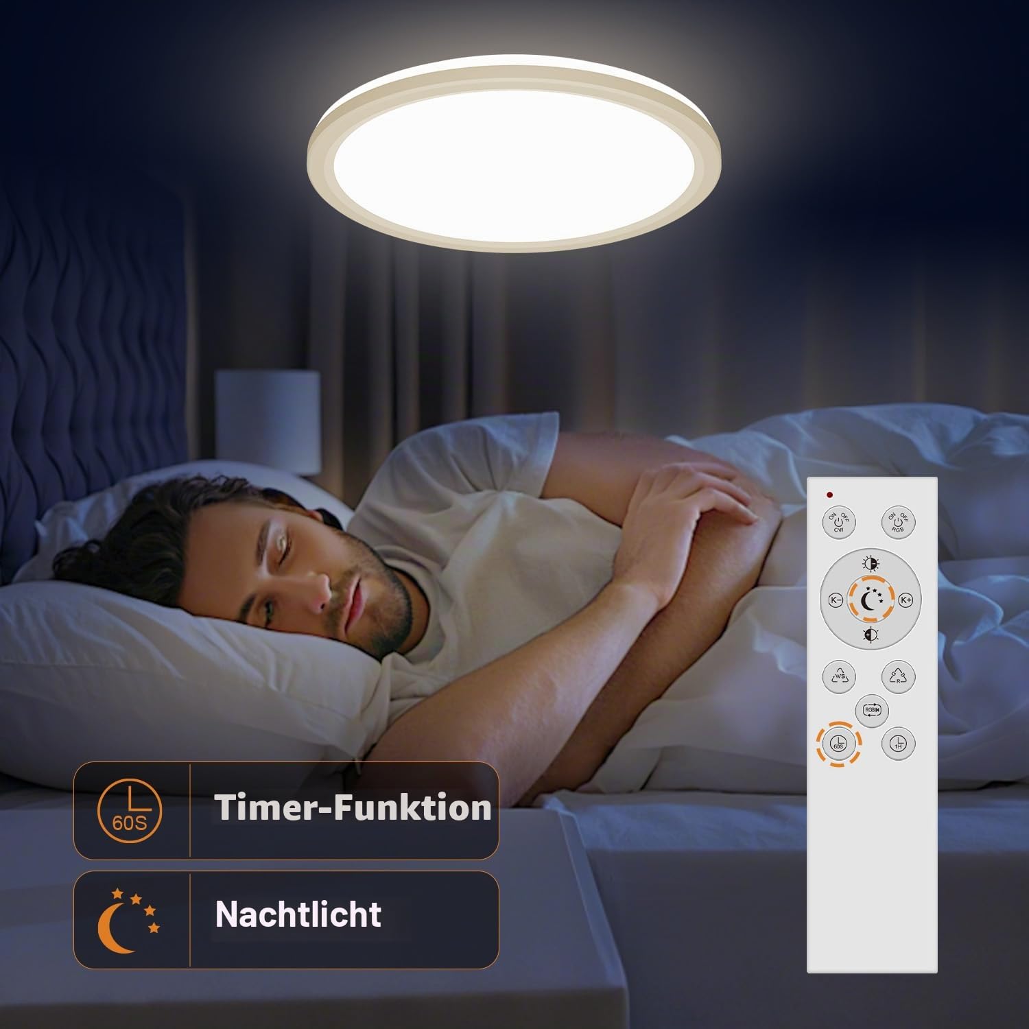 slochi LED Deckenleuchte Dimmbar mit Fernbedienung, 40CM RGB Farbwechsel Deckenlampe Led, 3000K-6500K Badezimmer Lampe für Bad Kinderzimmer Schlafzimmer Wohnzimme-Rund Weiss