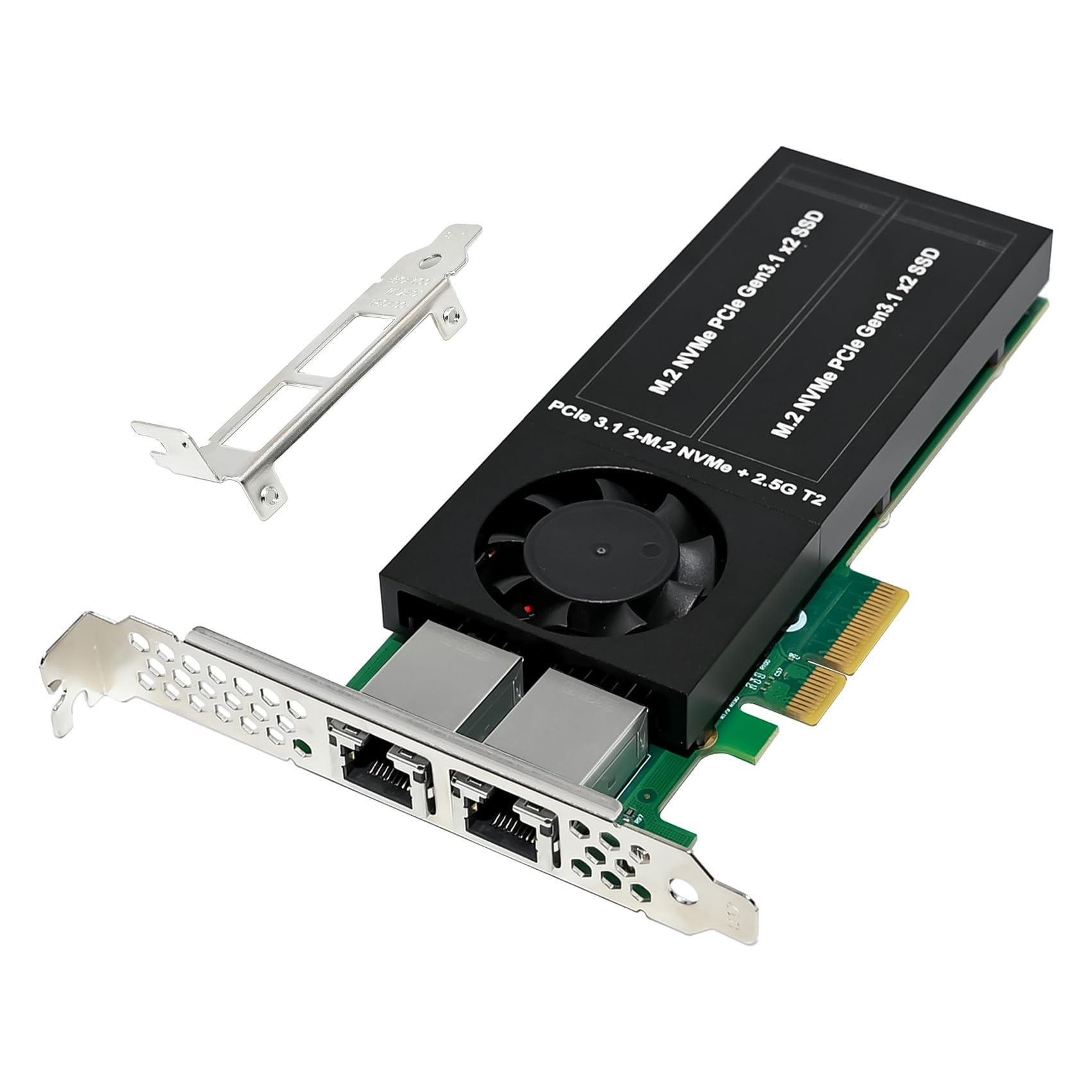 PCIe 3.1 X4 to Dual 2.5G Network Card+Dual M.2 NVMe PCIe Adapter with Low Profile Bracket Support M.2 (M Key) NVMe SSD 22110/2280 /2260/2242 /2230