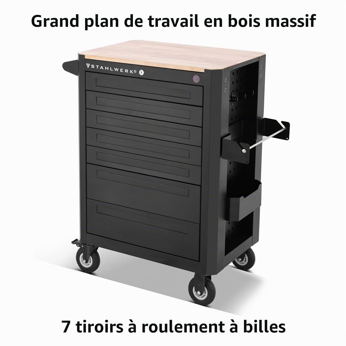 STAHLWERK Chariot d'atelier CROW, Outillage équipé de 235 outils de qualité supérieure en chrome vanadium - Chariot de montage professionnel avec 7 tiroirs et roulettes Long-Life caoutchoutées