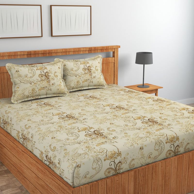 Cotton Flat Double Bedsheets with 2 Pillow Covers | for Double Bed Breathable | Wrinklefree | Ultrasoft | 240 tc Floral | 90 x 90 Inches, Pista