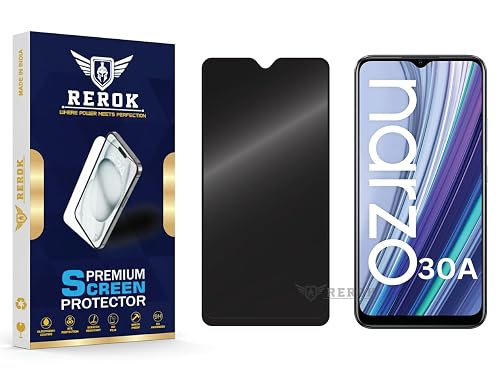 REROK Anti-Spy Privacy Tempered Glass Screen Protector Compatible with Realme Narzo 30A [Pack of 1] | Edge-to-Edge, 9H hardness, Case Friendly, Easy Installation Kit