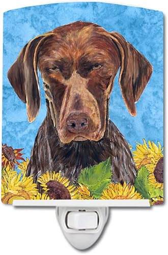 Caroline's Treasures SC9053CNL - Puntero alemán de pelo corto en flores de verano, luz nocturna de cerámica compacta, certificado UL, ideal para