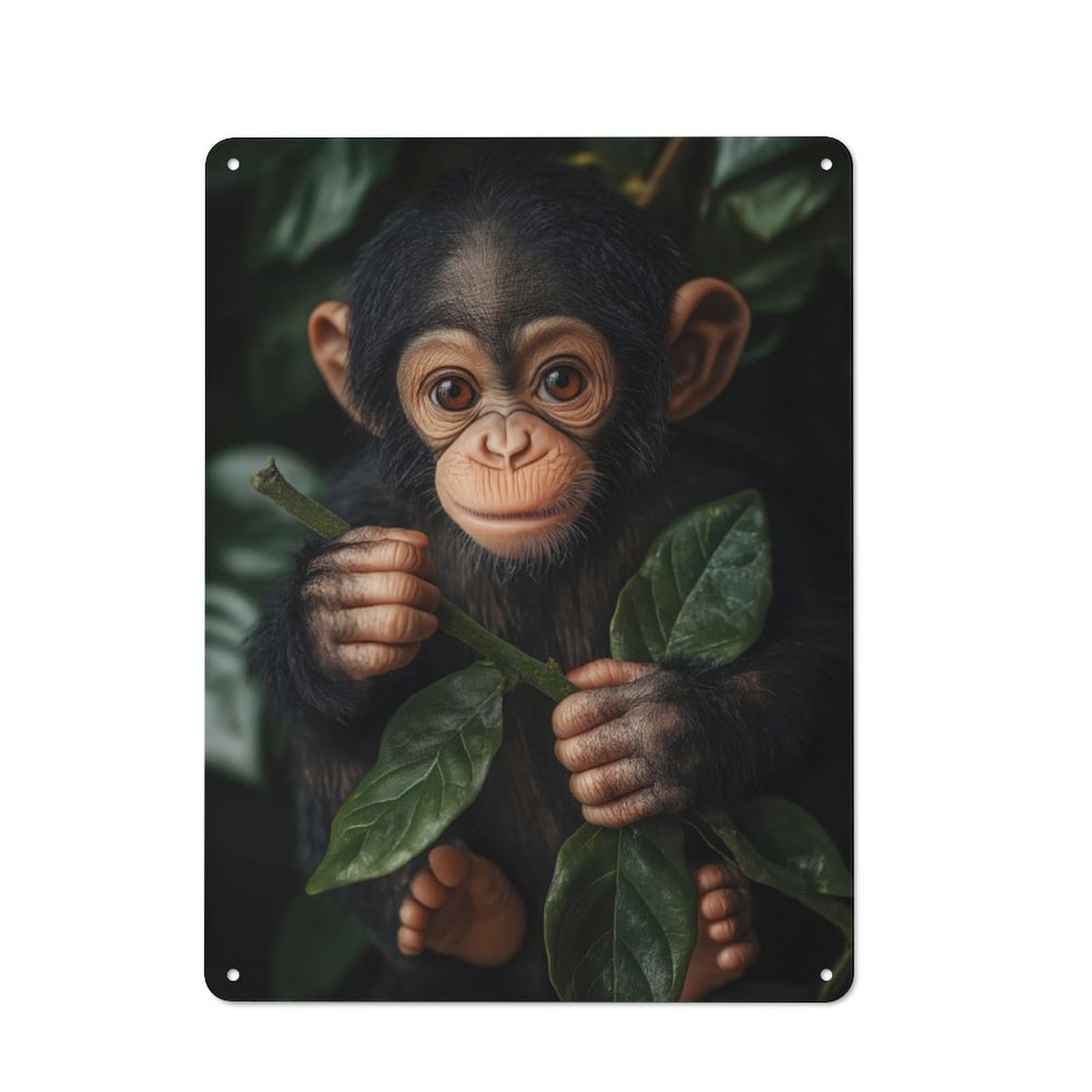 Junmoney Baby Chimpanzee Holding Branch Retro Metal Sign 40X30cm For Garage Wall, For Home Interiors And Metal Sign Collectors
