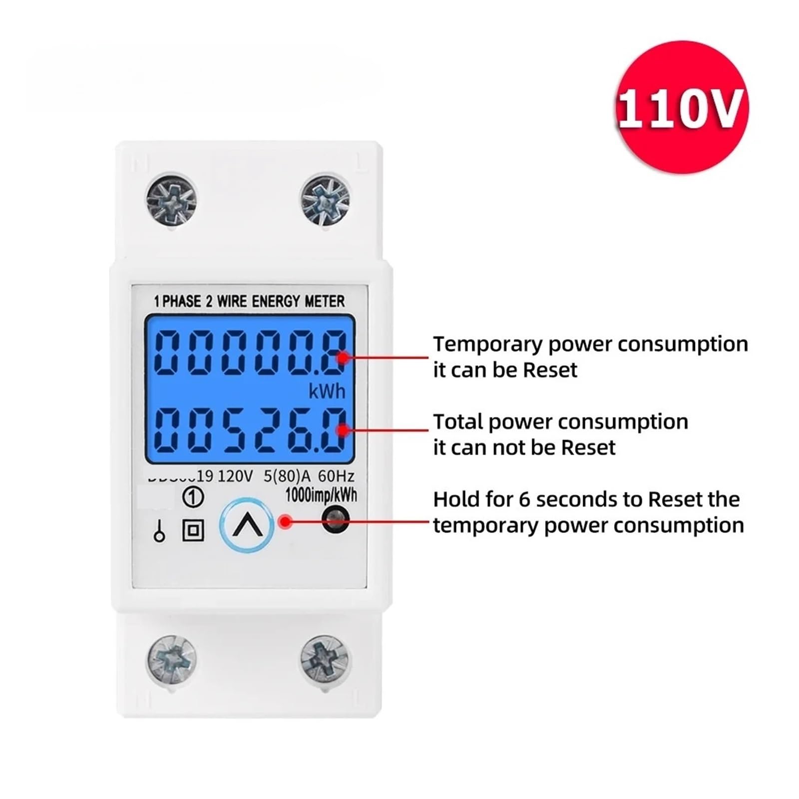 220V AC 110V Digitale Monofase Reset Contatore di Energia Zero Tensione Corrente Consumo Wattmetro Guida DIN 80A