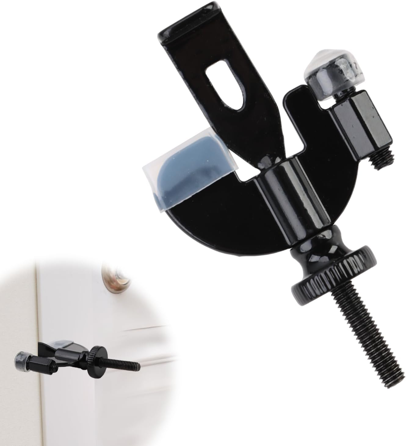 Upgraded Portable Door Lock, Hotel Apartment Safety Lock with Protective Silicone Caps, Easy Installation Enhanced Protection Privacy for Kids Women Travelers College Dorm Home Use (Black)