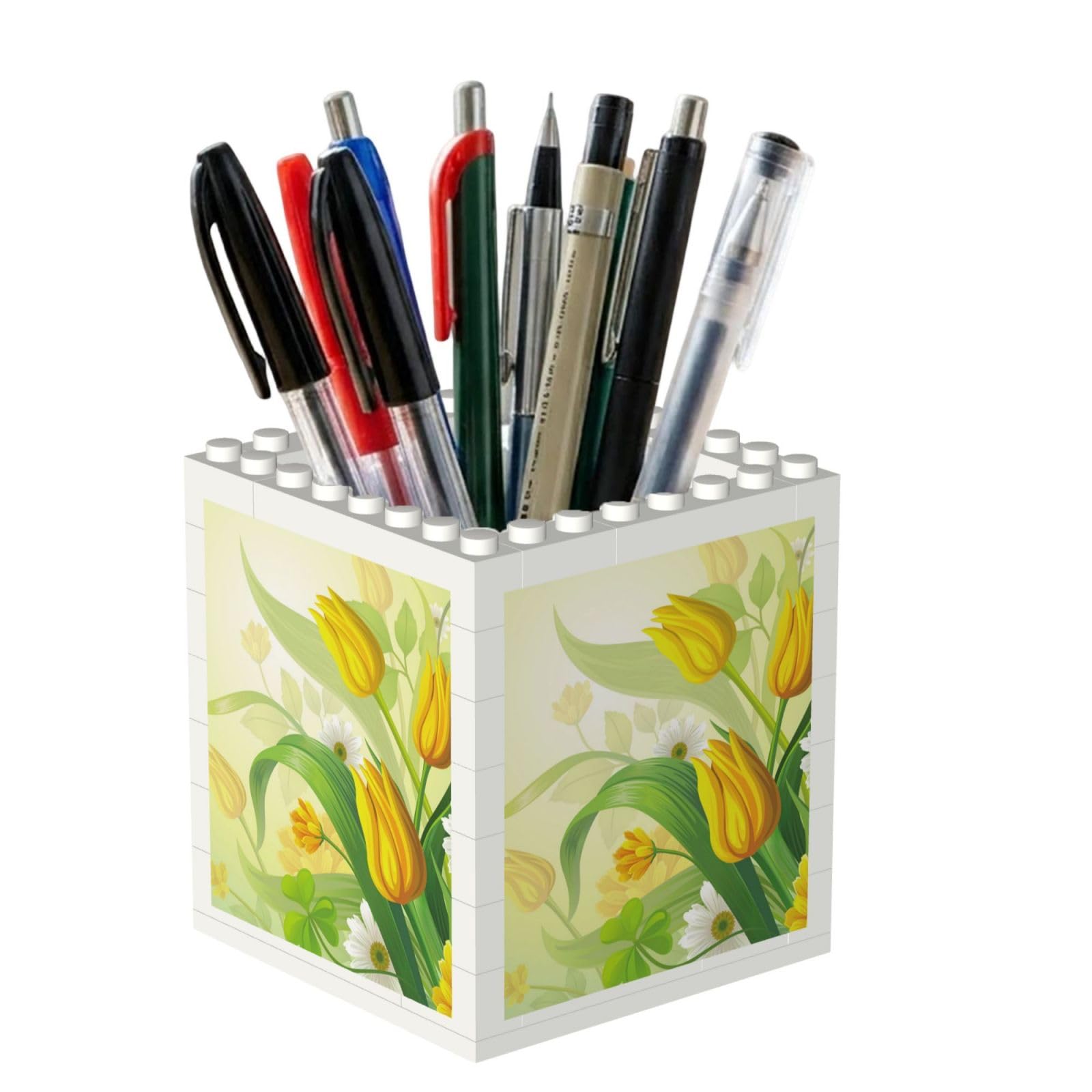 Poadnly Watercolor Yellow Tulips, Pen Pot Pencil Holder for Office Home School, Compact Desk Organiser for Office Stationery