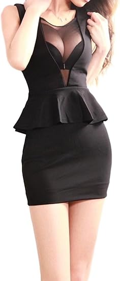 Amazon Easonddd レディース ワンピース ボディコン 胸あき キャバ ドレス パーティードレス イブニング ナイトドレス セクシー ワンピース ベアトップ タイト ノースリーブ 披露宴 結婚式 二次会 黒 スリム ミニスカ イブニングドレス 通販