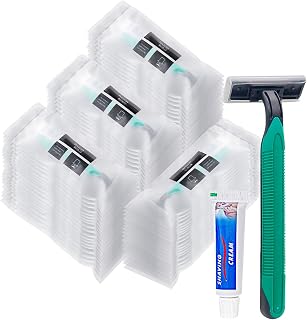100 Pack Travel Size Shaving kit Bulk Individually Wrapped,Twin Blade Disposable Razors with 0.17 OZ Shaving Cream for Men,Men safety Razor Blades Supply for Hotel,Travel,Airbnb,Guest Room,Homeless