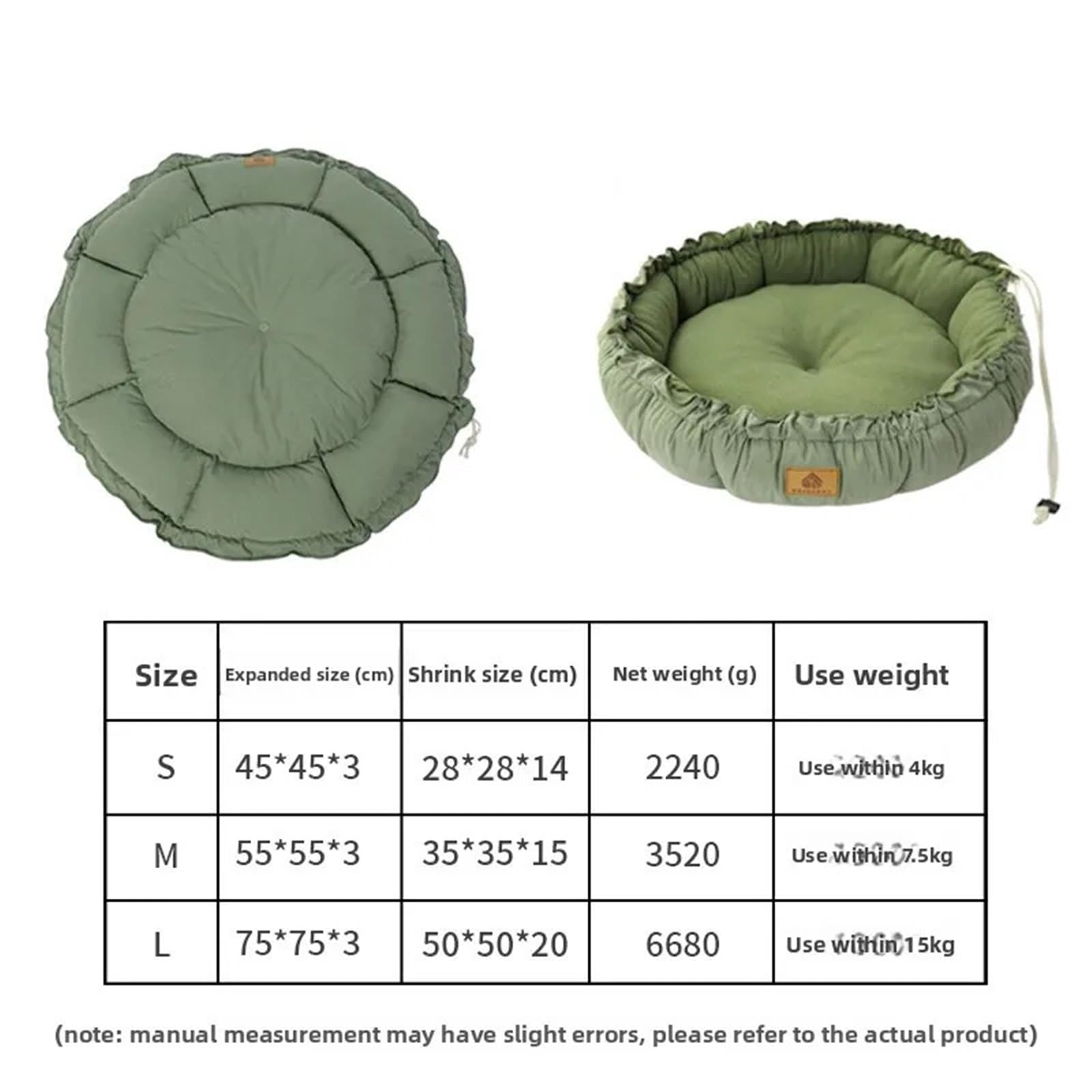 Plüschbett für Tiere Doppelseitiger Kordelzug, kreative, weiche und warme Katzenbettmatratze, waschbar, saisonales Universal-Hundezubehör for Haustiere(Dark Green,M 55 55 3)