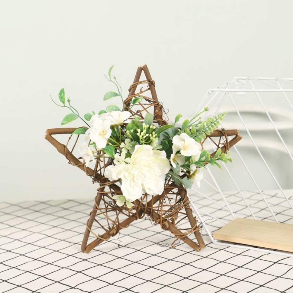 Floral Wreath for Front Door Artificial Camellia Flower and Eucalyptus Star Shape Floral Wreath for Front Door Window Bedroom Birthday Balcony Wedding White