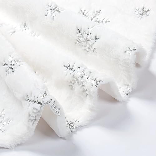 Miniatura 48 de Falda de árbol de Navidad de 36 pulgadas, faldas blancas de piel sintética con copos de nieve de lentejuelas doradas, falda de árbol de felpa suave