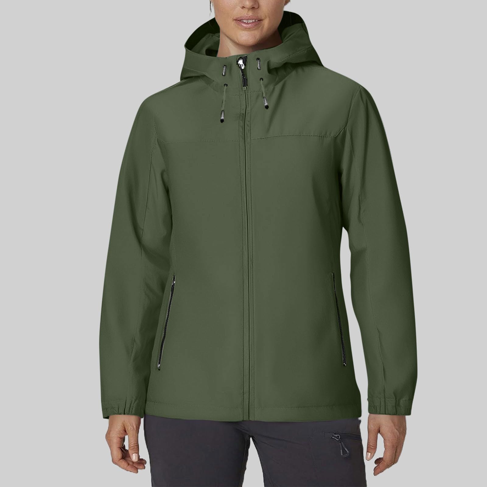 Plus Size Rain Jacket Women Waterproof Hooded Raincoats Travel Hiking Rain Coat Packable Windbreaker with Pockets - 2