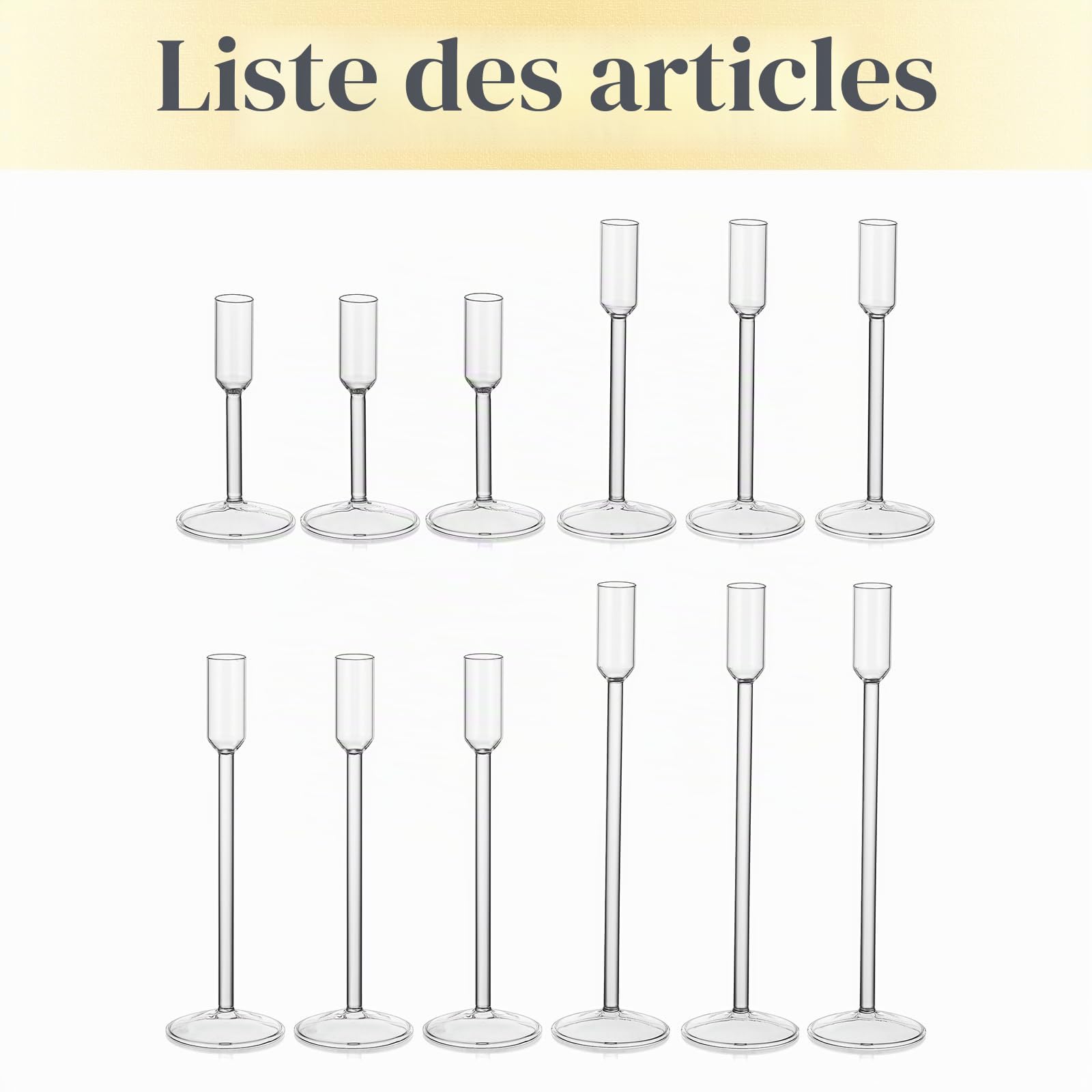 Porte-bougies Hewory - 12 pièces en verre transparent pour bougies effilées - Porte-bougies en verre pour pièces maîtresses de table - Décoration de mariage, fête, maison