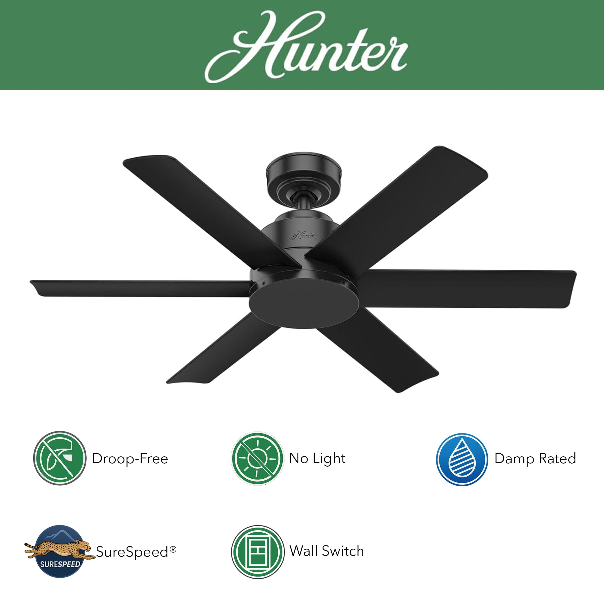 Amazon.com: Hunter Fan 44 inch Contemporary Matte Black Indoor