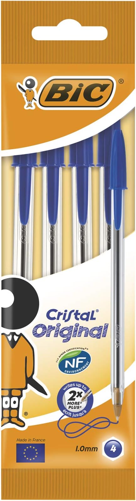 BIC CRISTAL MED BALL PENS PCH 4 BLU