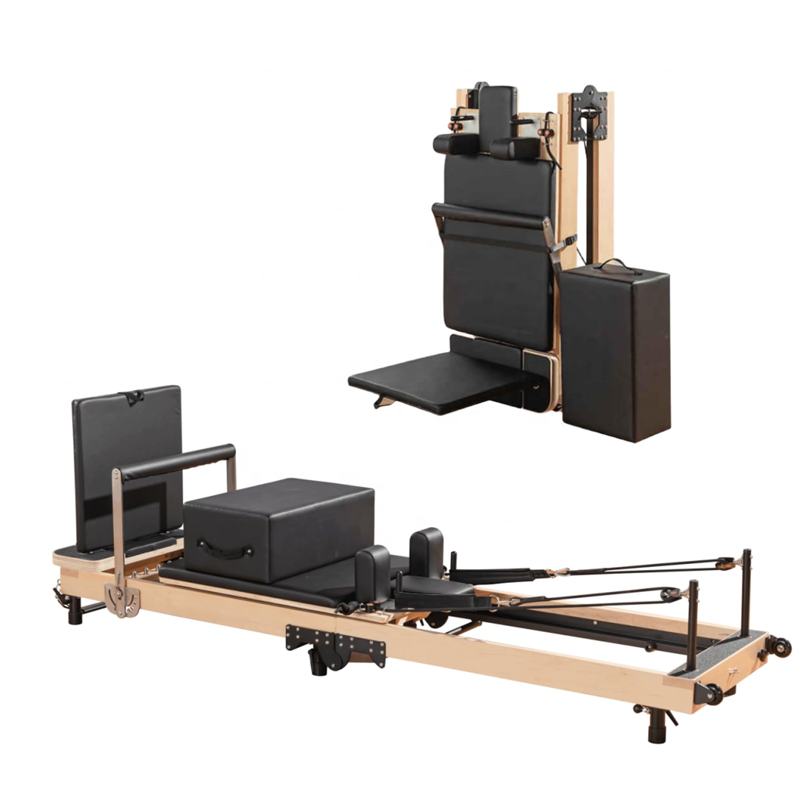 Pilates Reformer Machine Set con cuscino regolabile per le spalle - Attrezzatura pieghevole per allenamento a casa include tavola quadrata