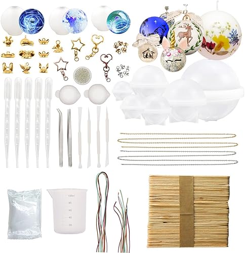 Funshowcase Sphere - Moldes de silicona epoxi, suministros de fundición de joyería, paquete de 9 bandejas con 55 kits de arcilla de aire, cuentas,