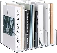 Laloblue Clear Acrylic Vertical Magazine File Holders, 4-Pack Desk Organizers for Magazines, Binders, Notebooks - Space-Saving Office Storage