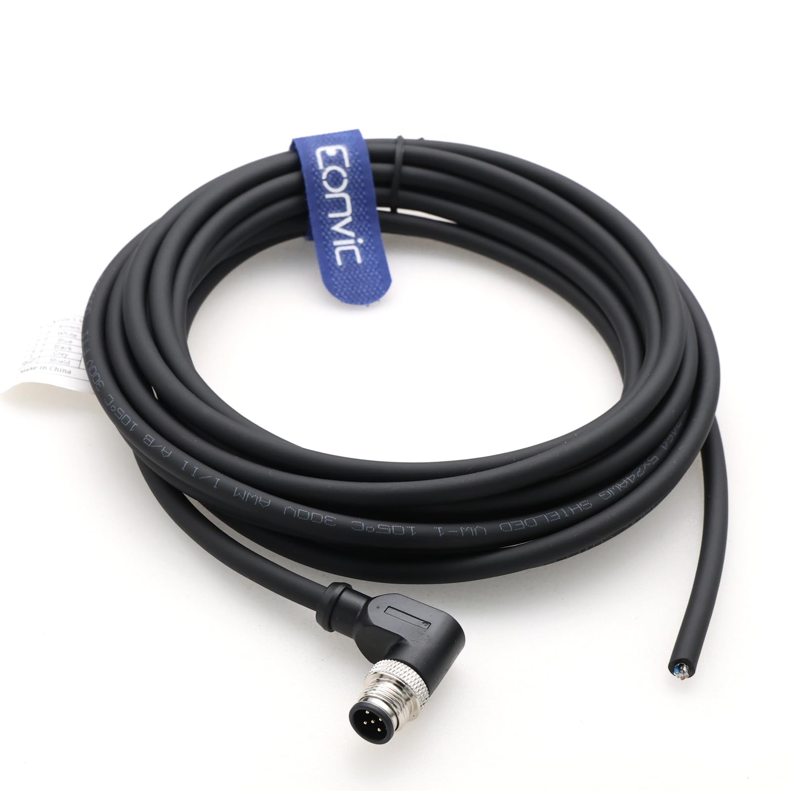 Eonvic Industrial M12 5 Pin Male Aviation Sensor Connector Electrical PVC Cable Right Angle 5M, RA 5 Pin Male-Open, 5 Months