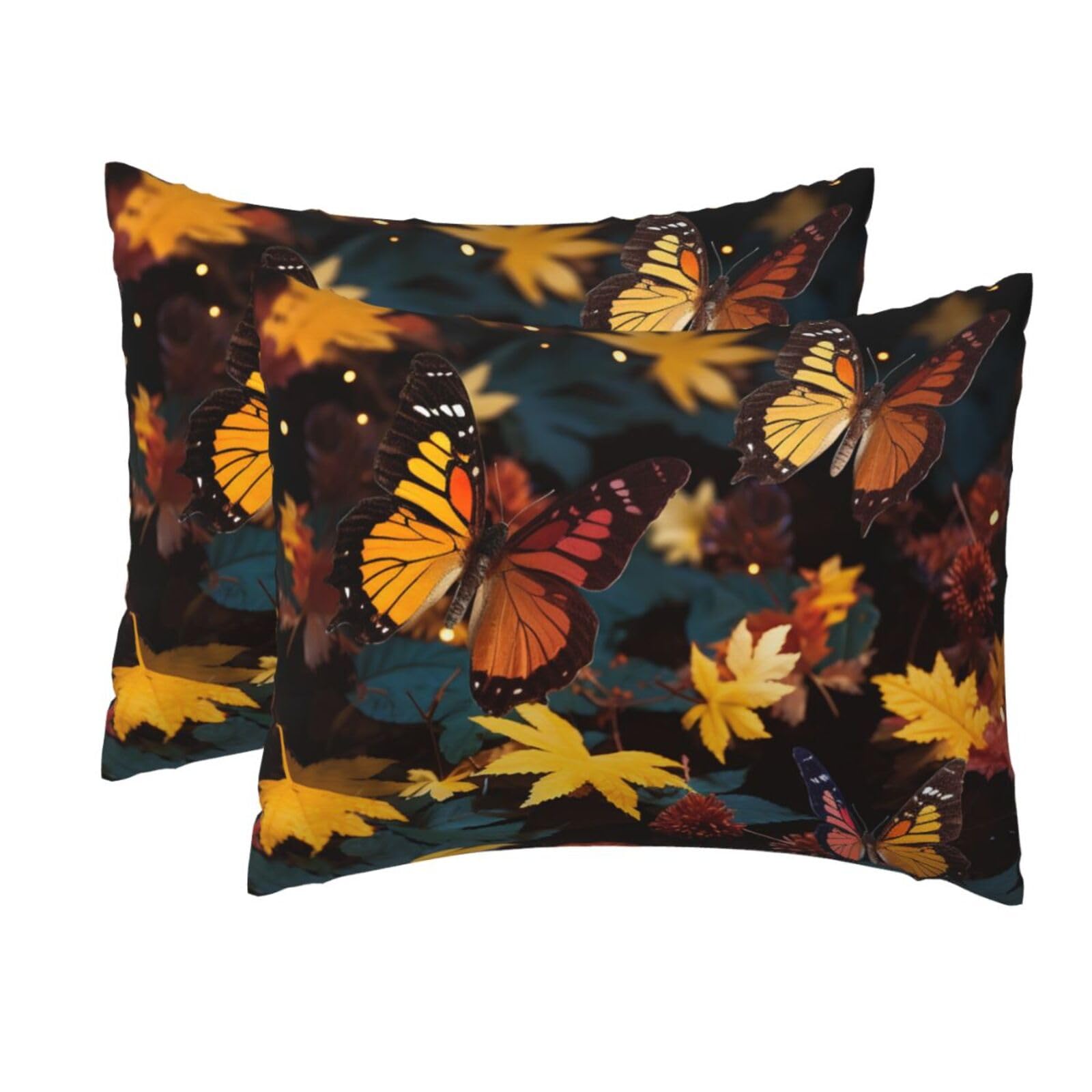 2 Pack Standard Size Pillow Cases for Hair and Skin Soft Breathable Pillow Case Covers with Hidden Zipper Autumn with Butterflies and Leaves Pillowcase 20x26 Inches Pillow Cover for Sleeping Gift
