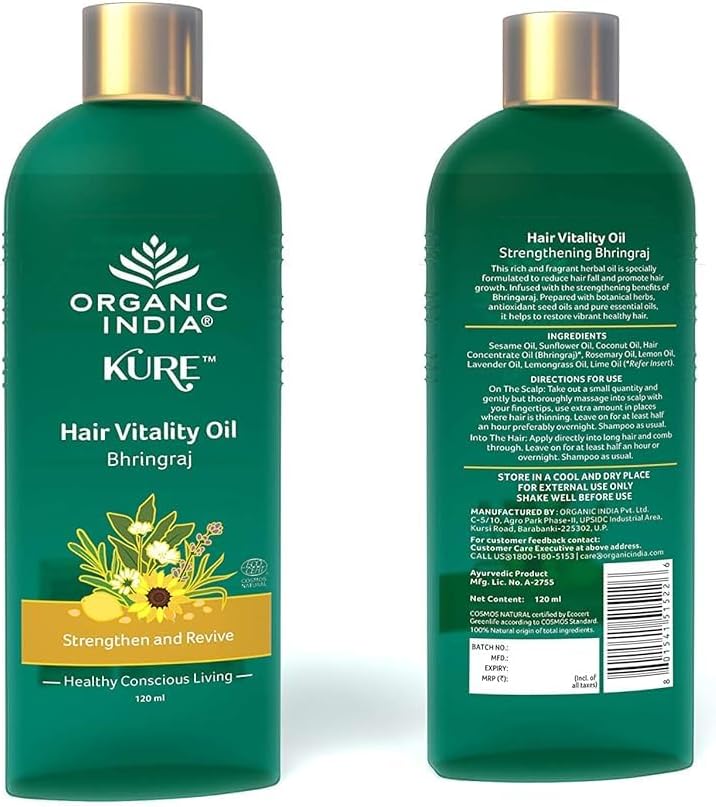 Organic India Hair Vitality Oil Bhringaraj, 120 ml