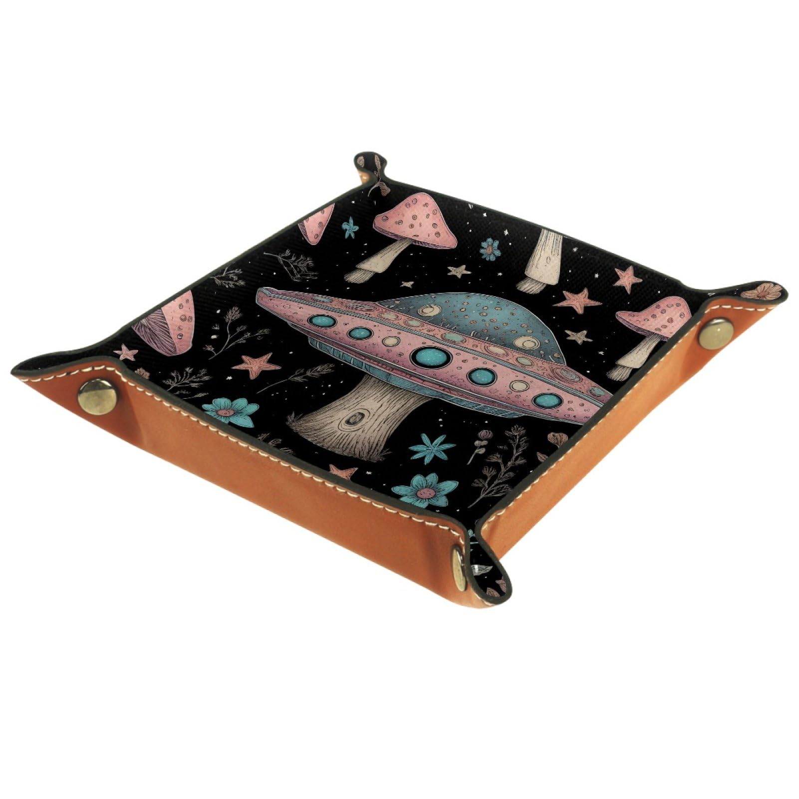 VAPOKF Mushroom UFO Portable Folding Dice Rolling Tray, Microfiber Leather Dice Holder for Dice Games Like RPG, DND and Other Table Games