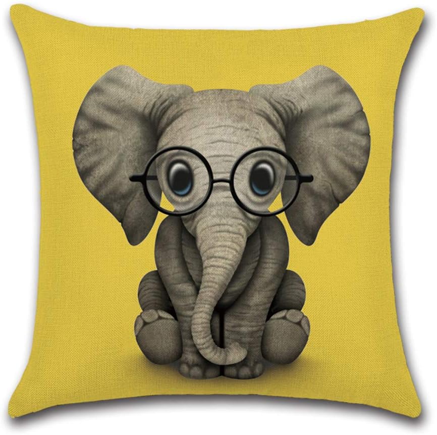 Artscope Cushion Cover, Polyester Throw Pillow Cover Decorative Pillowcase with Invisible Zipper for Sofa Car Living Room, 45 x 45 cm (Elephant Yellow)
