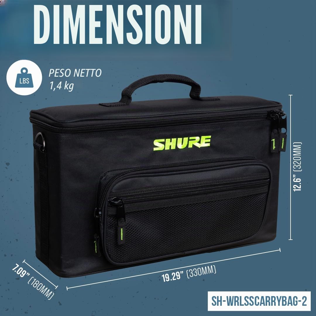 Shure by Gator, Borsa per il Trasporto Imbottita che Contiene fino a 2 Sistemi di Microfoni Wireless; (SH-WRLSSCARRYBAG-2)