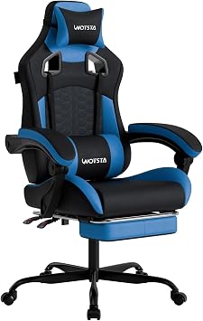 Gaming Chair with Footrest, Gaming Chairs PVC Leather Ergonomic Office Gamer Chair Headrest Lumbar Support Racing Style Video Gaming Chair for Office Black Blue