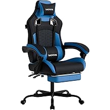 Gaming Chair with Footrest, Gaming Chairs PVC Leather Ergonomic Office Gamer Chair Headrest Lumbar Support Racing Style Video Gaming Chair for Office (Black Blue)