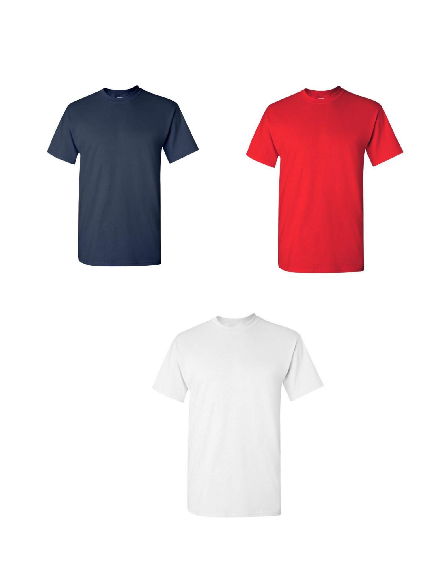 Gildan Men's Heavy Cotton Adult T-Shirt, 3-Pack (Medium, Red/White/Navy)